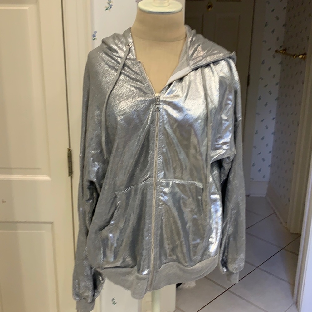 Michael Lauren silver metallic hoodie-size L